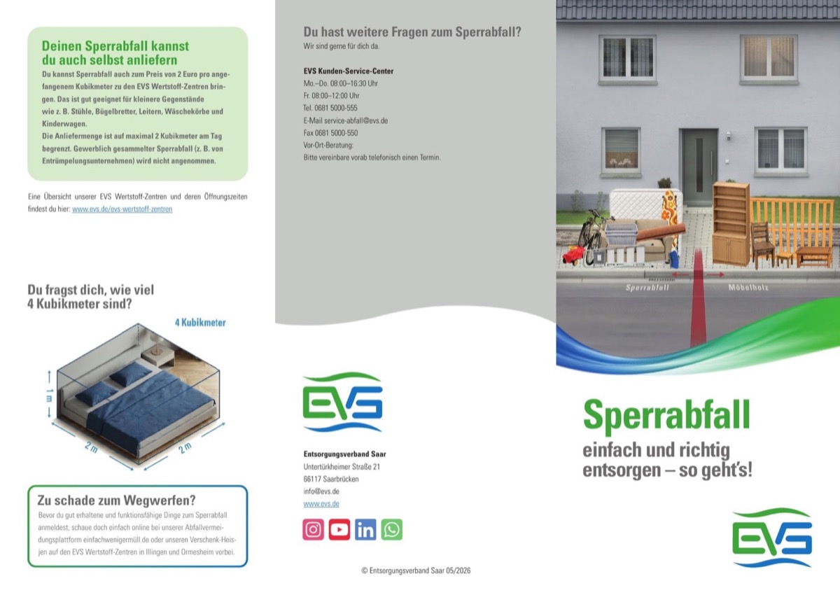 Außenseite des EVS Sperrabfall-Flyers 2026