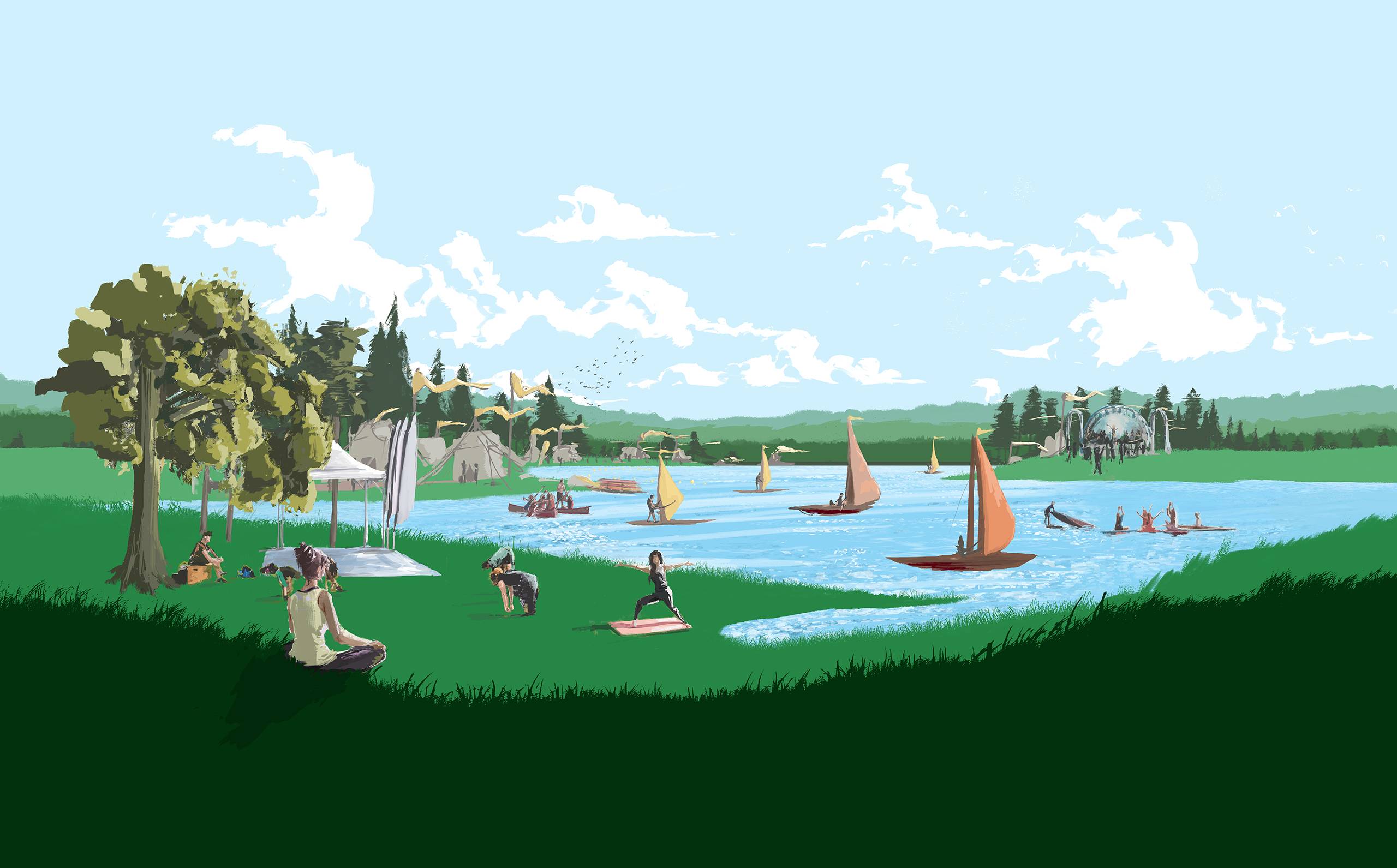 Draußen am See Illustration und Webdesign